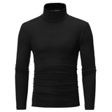 turtleneck for men Solid colour slim elastic thin pullover men Spring Autumn turtleneck men knitting brand long sleeve T-shirt