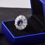 Quality Assurance R003 FinE,  18K White Gold Plated Moissanite Rings Silver 925 Blue Sapphire Ring