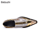 Batzuzhi Luxury Handmade Men&#39;s Shoes Pointed Toe Leather Dress Shoes Men Slip on Gold Oxfords for Men Partry/Wedding, EU38-46