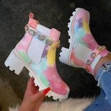 Ladies Colorful Rhinestone Buckle Martin Platform Ankle Boots Women's Shoes For Women