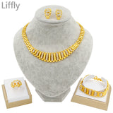 Liffly New Dubai Gold Jewelry Sets for Women Indian Jewelry African Wedding Bridal Gift Necklace Bracelet Earrings set Wholesale