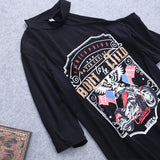 1pcs black Ladies Women Punk Rock Short Sleeve Eagle Print T-Shirt Cut Shoulder Baggy