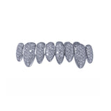 UWIN Cubic Zirconia Grills Set Silver Color Teeth Grills Hiphop Halloween Iced Out Top&amp;Bottom Dental Grills Body Jewelry