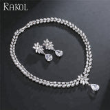 RAKOL SP062 Luxury Dubai style wedding jewelry set cubic zirconia teardrop necklace sets