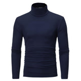 Long Sleeve Turtleneck Men Pullover Soft Solid Color Stretchy Knitted Shirt for Autumn Winter