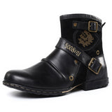 Retro metal clasp side zip men's boots non-slip large size leather boots for men