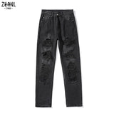 Brown Ripped Vintage Woman&#39;s Distressed Jeans Streetwear Hole Hip Hop High Waist Pants Fashion Straight Denim Trousers Ladies