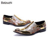 Batzuzhi Luxury Handmade Men&#39;s Shoes Pointed Toe Leather Dress Shoes Men Slip on Gold Oxfords for Men Partry/Wedding, EU38-46