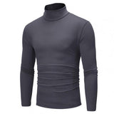 Long Sleeve Turtleneck Men Pullover Soft Solid Color Stretchy Knitted Shirt for Autumn Winter