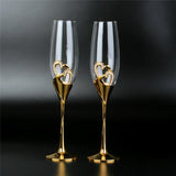 2Pcs/Set Wedding Crystal Champagne Glasses Gold Metal Stand Flutes Wine Glasses Goblet Party Lovers Valentine&#39;s Day Gifts 200ml