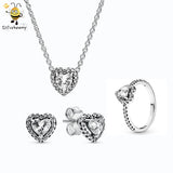 New Model 925 Sterling Silver Jewelry Set Heart Necklace Ring Stud Earrings Love Gift For Her