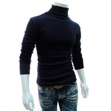 Long Sleeve Turtleneck Men Pullover Soft Solid Color Stretchy Knitted Shirt for Autumn Winter