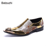 Batzuzhi Luxury Handmade Men&#39;s Shoes Pointed Toe Leather Dress Shoes Men Slip on Gold Oxfords for Men Partry/Wedding, EU38-46