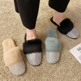 Big Size Slippers Female Ladies Designer Shoes Women Luxury 2022 Rhinestone Fur Crystal Slides Mules Slippers Flats Lady Shoes