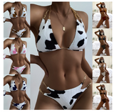 New Arrivals Ladies Beachwear Swimsuit Cow Print Chain Backless Women's Swimsuits Sexy Bikini Set