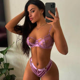 Strappy Mature Ladies Pink Ladies Bra and Panties Mesh Transparent Thong Straps Sexy Underwear Set