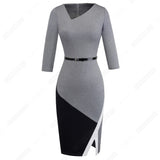 Women Formal Knee Length Asymmetrical Neck Wear to Work Business Office Bodycon Elegant Pencil Dress EB290