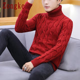 Zongke White Turtleneck Men Clothes Winter Sweater Men Coats Solid Striped Pullover Mens Turtleneck M-2XL 2022 Spring New