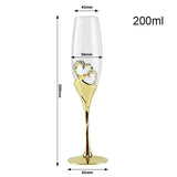 2Pcs/Set Wedding Crystal Champagne Glasses Gold Metal Stand Flutes Wine Glasses Goblet Party Lovers Valentine&#39;s Day Gifts 200ml