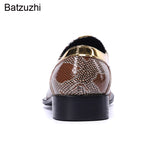 Batzuzhi Luxury Handmade Men&#39;s Shoes Pointed Toe Leather Dress Shoes Men Slip on Gold Oxfords for Men Partry/Wedding, EU38-46