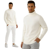 Men'S Solid White Color Turtleneck Sweater Knit Elegant Men Sweater