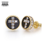 KRKC Fashion Fine Cross 18k Gold Plated 925 Sterling Silver Jewelry Stud Earrings