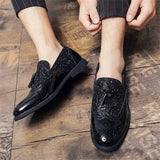 Fashion Tassel Men Loafers Gold Sequin Leather Dress Shoes Non-Slip Rubber Bar Party Wedding Oxford Breathable Footwear Size 48