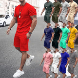 summer crew neck casual short sleeve t-shirt and short solid tracksuit custom logo men's 2 two piece summer men shorts sets