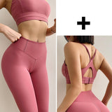 Solid Yoga Set Sports Wear for Women Gym Fitness Clothing Booty Yoga Leggings + Sport Bra Sport Suit Plus Size Sportswear