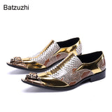 Batzuzhi Luxury Handmade Men&#39;s Shoes Pointed Toe Leather Dress Shoes Men Slip on Gold Oxfords for Men Partry/Wedding, EU38-46