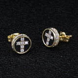 KRKC Fashion Fine Cross 18k Gold Plated 925 Sterling Silver Jewelry Stud Earrings