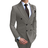 Men 2 Pieces Slim Fit Double Breast Business Suit grey elegant wedding suits for men