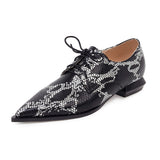 Lace-Up Brogue Woman Spring Autumn Flats PU Leather  Snake Print Women Shoes Pointed loafers Female Flat Oxford Shoe Mujer 42