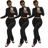 New Design Solid Color Women Hoodies 2 Piece Jogger Sweatsuit Set