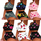 In stock Valentines Day, Clothing Shorts and Crop Top 2 Piece Heart Pajamas For Women Set