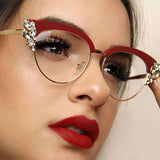 45120 Lady Cat Eye Shiny Rhinestones Anti-blue light Glasses For Women Brand Designer Fashion Optical EyeGlasses Frames