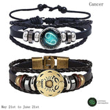 2pcs 12 Constellation Bracelet  Zodiac Sign Black Braided Leather Bangle Aries Leo Libra Luminous Dome Jewelry Punk Men Bracelet