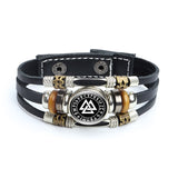 Viking Compass Leather Bracelets for Men Punk Retro Handmade Glass Snap Buttons Charm Bracelet Women Jewelry Accessories Gifts