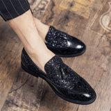 Fashion Tassel Men Loafers Gold Sequin Leather Dress Shoes Non-Slip Rubber Bar Party Wedding Oxford Breathable Footwear Size 48