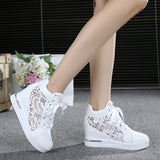 Summer Women Lace Casual Shoes Woman Breathable Mesh Sneakers Flats Lace Loafers High Heels Platform Wedges Ladies Creepers