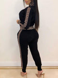 2022 Tracksuits Women Elegant Two-Pieces Suit Sets Female Stylish Plus Size Greek Fret Print Coat & Pant Zip Sets Joggers Women