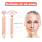 Electric Vibrating Jade Roller Natural Rose Quartz Crystal Stone Facial Jade Massager Derma Roller Skincare Tool Wrinkle Removal