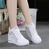 Summer Women Lace Casual Shoes Woman Breathable Mesh Sneakers Flats Lace Loafers High Heels Platform Wedges Ladies Creepers