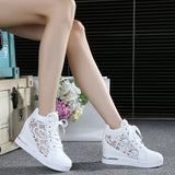 Summer Women Lace Casual Shoes Woman Breathable Mesh Sneakers Flats Lace Loafers High Heels Platform Wedges Ladies Creepers