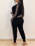 2022 Tracksuits Women Elegant Two-Pieces Suit Sets Female Stylish Plus Size Greek Fret Print Coat & Pant Zip Sets Joggers Women