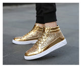 New Fashion Gold Shoes Men Casual Shoes High-top Night Club Sneaker Male Lace-up Sequins Rock Shoes zapatos hombre