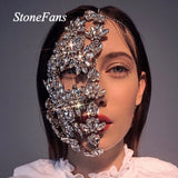 Stonefans Fashion Halloween Half Face Mask Rhinestone Jewelry for Women Bling Silver Color Leaf Facemask Crystal Dance Jewelry