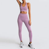 Yoga Sets Women's 2 Piece Set Leggings + Elastic Sports Bras Woman Gym Clothing Fitness Sportswear Workout Seamless Sports Suits