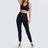 Yoga Sets Women's 2 Piece Set Leggings + Elastic Sports Bras Woman Gym Clothing Fitness Sportswear Workout Seamless Sports Suits