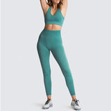 Yoga Sets Women's 2 Piece Set Leggings + Elastic Sports Bras Woman Gym Clothing Fitness Sportswear Workout Seamless Sports Suits